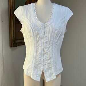 Embroidered Cotton Prairie Blouse Romantic Cottage Top S